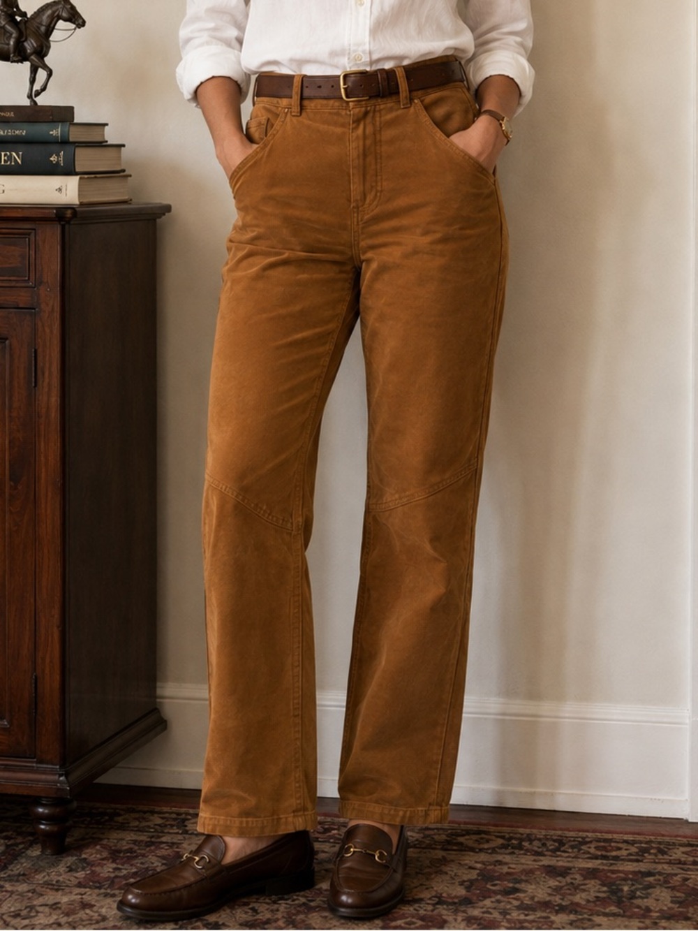 House of CB Apollo Chestnut Brown Faux Suede Straight-Leg Equestrian Style Pants